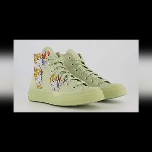 Converse high tops, olive green, floral pattern, size 10, brand new with tag